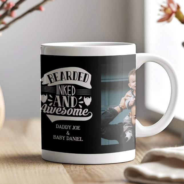 Bearded Inked Awesome 2 Photo Personalised Dad Coffee Mug (Creator Uploaded)
