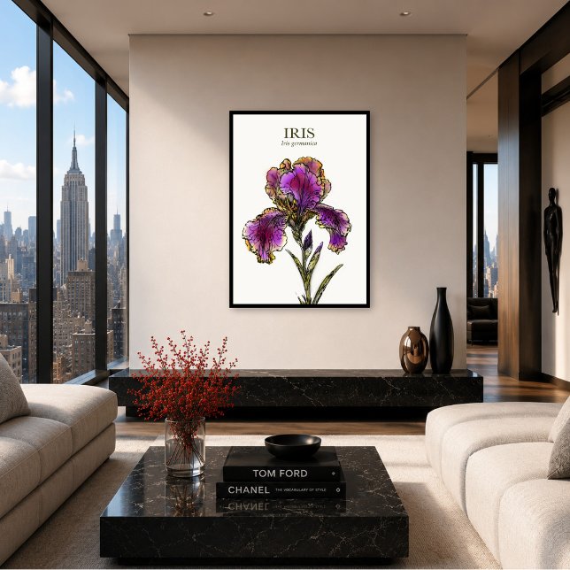 Bearded Iris Botanical Art Print (Contemporary botanical art for clean, sophisticated interiors.)