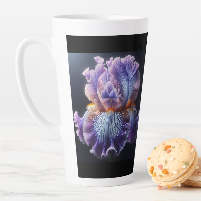 Bearded Iris Floral Purple and Blue Latte Mug (In Situ)