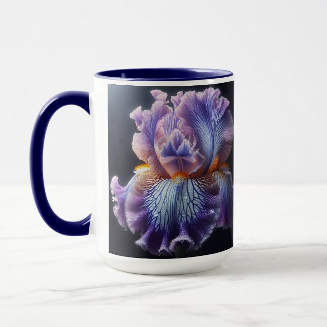 Bearded Iris Floral Purple and Blue Mug (Left)