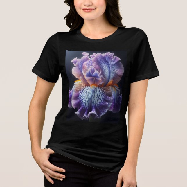 Bearded Iris Floral Purple and Blue Tri-Blend Shirt (Front)