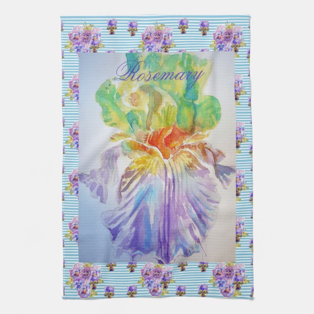 Bearded Iris Purple Watercolour Womans Tea Towel (Vertical)