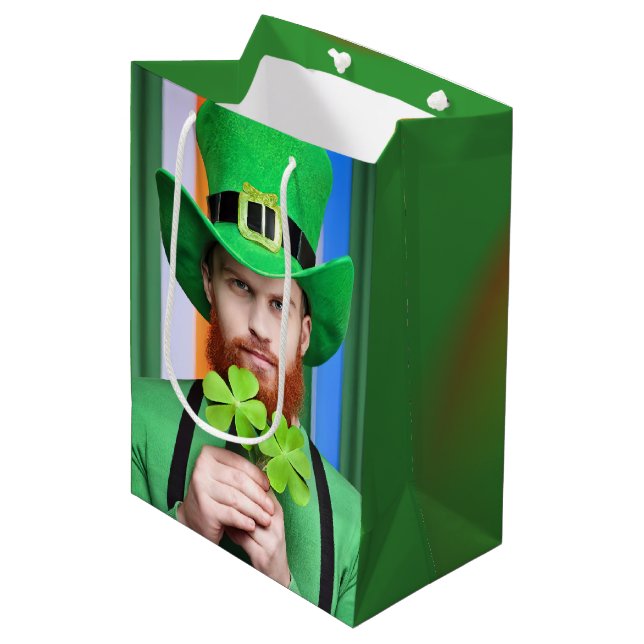 Bearded Irish Man With Four-Leaf Clovers Medium Gift Bag (Front Angled)