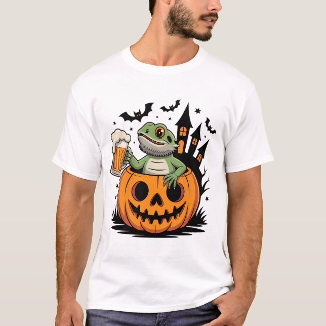 Bearded Lizard in Pumpkin with Beer T-Shirt (Front)