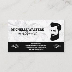 Bearded Man and Hair Style Marble Business Card