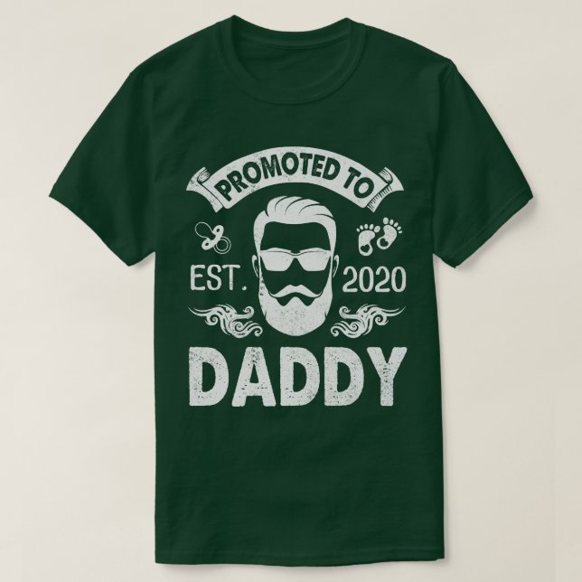 Bearded Man Face And Baby Foots Promoted To Daddy  T-Shirt (Design Front)