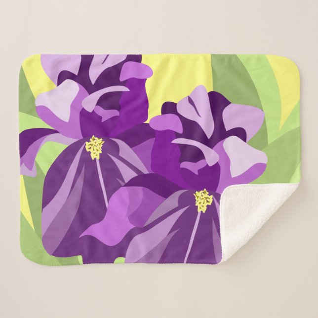 Bearded Purple Iris Flowers Sherpa Blanket (Front (Horizontal))