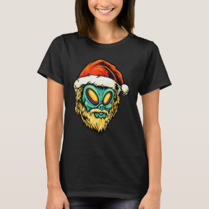 Bearded Santa Claus Alien Head Ufo Lovers Christma T-Shirt