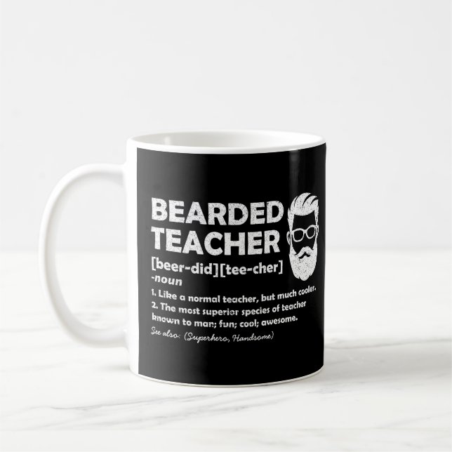 Bearded Teacher Funny Definition Personalised Coffee Mug (Left)