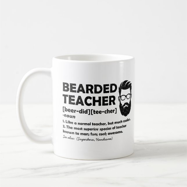 Bearded Teacher Funny Definition Personalised Coffee Mug (Left)