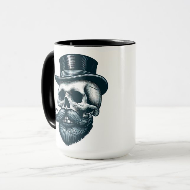 Bearded Top Hat Skull Mug (Front Left)