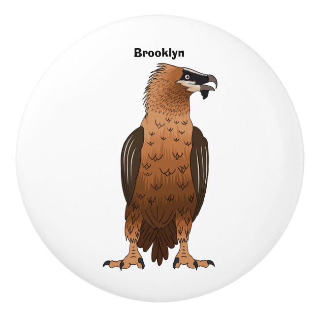 Bearded Vulture cartoon illustration  Ceramic Knob (Front)