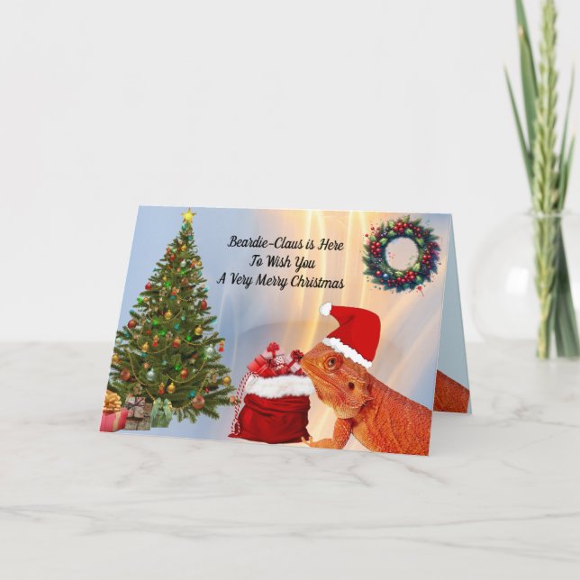 Beardie-Claus - Bearded Dragon  Holiday Card (Front)