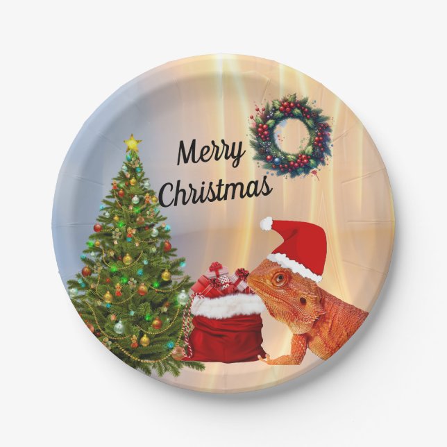 Beardie-Claus Bearded Dragon  Paper Plate (Front)