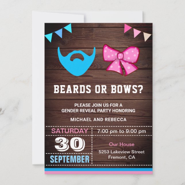 Beards or Bows Gender Reveal Party Invitation (Front)