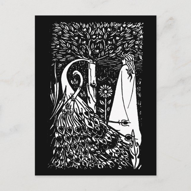 Beardsley Nouveau Lady & Peacocks Post Card (Front)