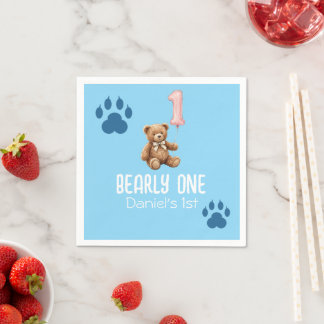 Bearly One | Brown Teddy Bear First Birthday Napkin