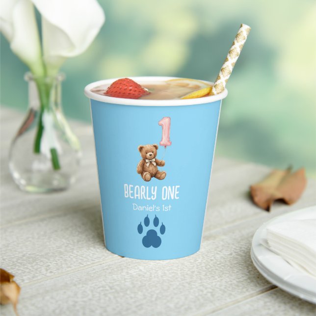 Bearly One | Brown Teddy Bear First Birthday Paper Cups (Insitu)