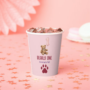 Bearly One   Brown Teddy Bear First Birthday Paper Cups