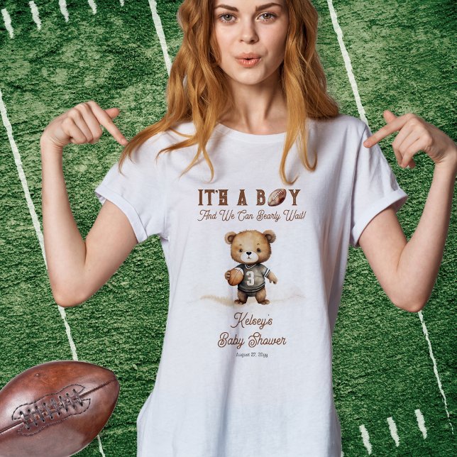 Bearly Wait American Football Baby Shower  T-Shirt (Teddy Bear Boy "We Can Bearly Wait!" American Football Baby Shower T-Shirt for Mom to Be and Guests)