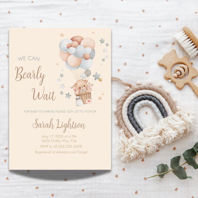 Bearly Wait Baby Shower Neutral Teddy Theme Invitation (Creator Uploaded)