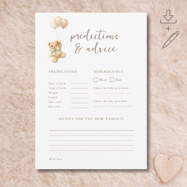  Bearly Wait Baby Shower Predictions & Advice Card (Creator Uploaded)