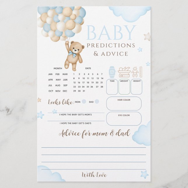 Bearly Wait Balloon Bear Baby Boy Shower Game (Front)