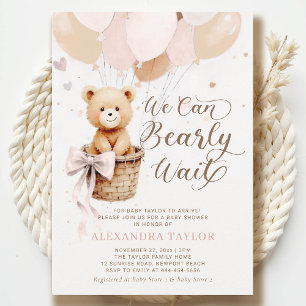 Bearly Wait Balloons Bow Blush Girl Baby Shower Invitation