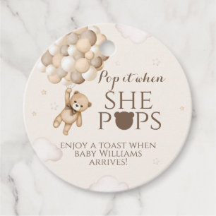Bearly Wait Bear Balloon She Pops Baby Shower Favour Tags