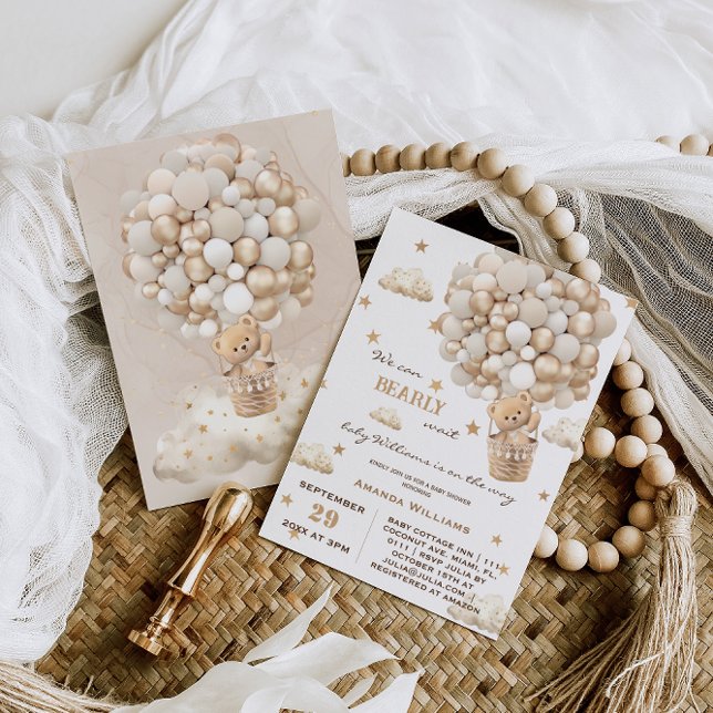 Bearly Wait Bear Balloons Boy Girl Baby Shower Invitation (Creator Uploaded)