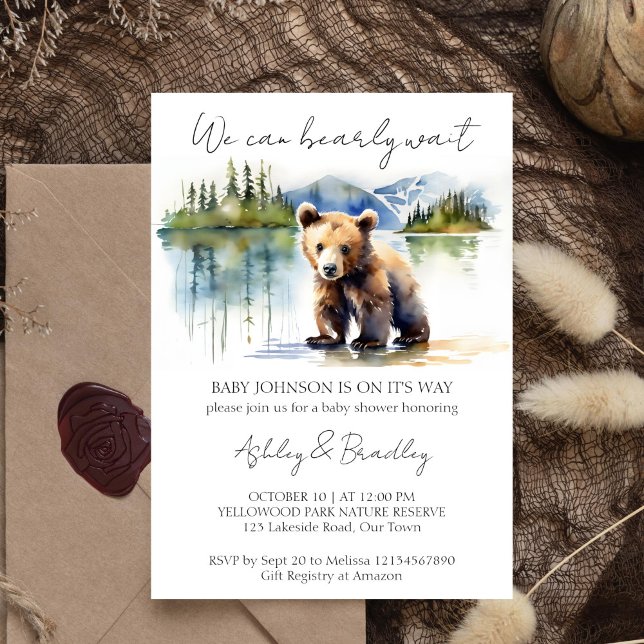 Bearly wait bear cub adventure awaits baby shower invitation (Bearly wait adventure national parks themed baby shower editable template invitation download cute)