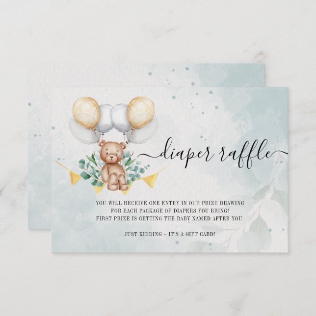 Bearly Wait Bear Diaper Raffle Baby Shower Card (Front/Back)