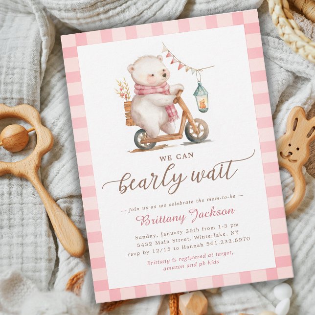 Bearly Wait Bear Scooter Girl Baby Shower  Invitation (Creator Uploaded)