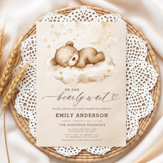 Bearly Wait Beige Gender Neutral Baby Shower Invitation (Creator Uploaded)