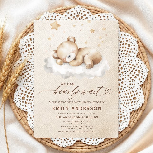 Bearly Wait Beige Gender Neutral Baby Shower Invitation (Creator Uploaded)