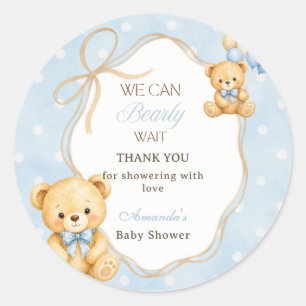 Bearly Wait Blue Bear Boy Baby Shower Party Classic Round Sticker