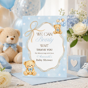 Bearly Wait Blue Bear Boy Baby Shower Party Thank You Card