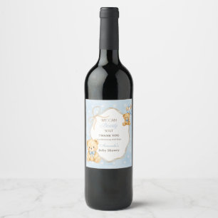 Bearly Wait Blue Bear Boy Baby Shower Party Wine Label