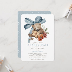 Bearly Wait Blue Bow Holiday Boy Baby Shower Invitation