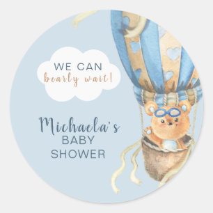 Bearly Wait Blue Boy Baby Shower  Classic Round Sticker