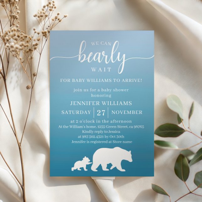 Bearly Wait Blue Gradient Baby Shower Invitation (Creator Uploaded)