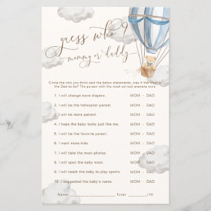 Bearly Wait Blue Guess Who Baby Shower Game