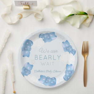 Bearly Wait Blue Gummy Bear Boy Baby Shower Paper Plate