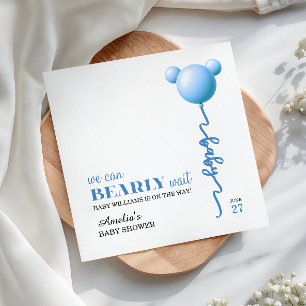 Bearly Wait Blue Teddy Balloon Boy Shower Napkin