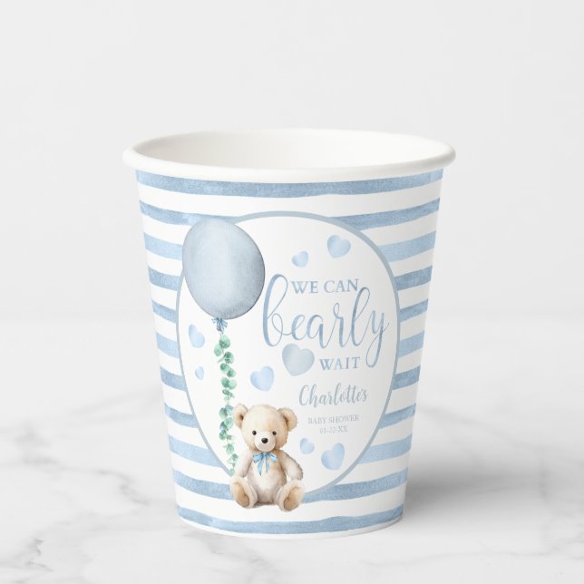Bearly Wait Blue Teddy Bear Baby Shower Cups (Front)