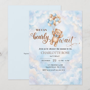 Bearly Wait Blue Teddy Bear Baby Shower Invitation
