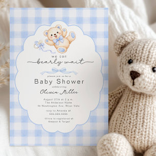 Bearly Wait Blue Teddy Bear Baby Shower Invite