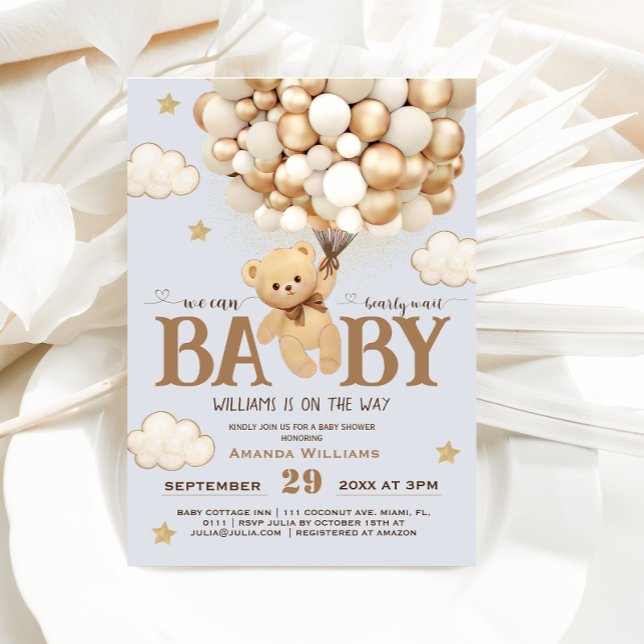  Bearly Wait Blue Teddy Bear Baby Shower Neutral Invitation (Creator Uploaded)