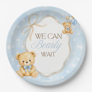 Bearly Wait Blue Teddy Bear Boy Baby Shower Paper Plate