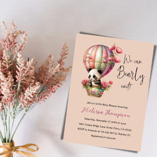 Bearly Wait Blush Pink Panda Floral Baby Shower Invitation
